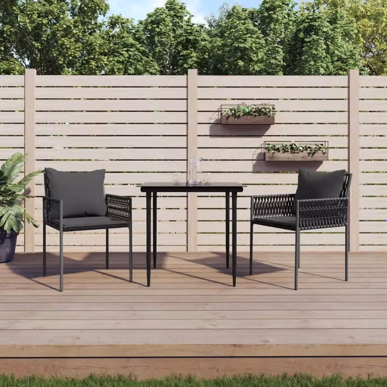 Set Pranzo da Giardino vidaXL in Polyrattan e Acciaio con Cuscini, Colore Nero e Grigio