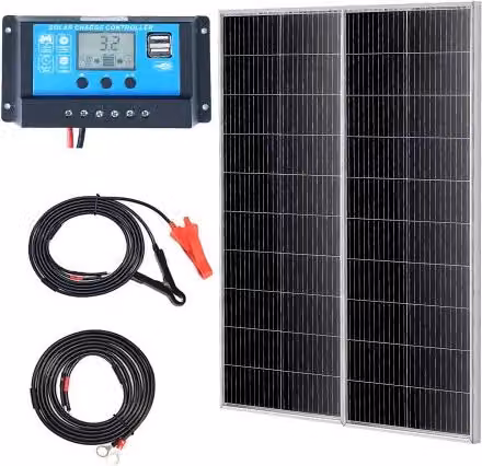 Kit di 2 Pannelli Solari Monocristallini VEVOR da 100W con Regolatore di Carica, Moduli Fotovoltaici Impermeabili IP68 Colore Nero per Casa, Camper e Barca