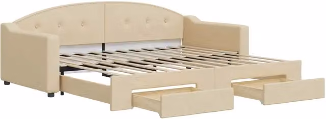 Divano letto | Sof¨¤ letto | Letto singolo Estraibile con Cassetti Crema 90x200 cm in Tessuto