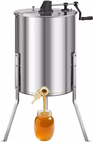 VEVOR Estrattore di Miele Manuale in Acciaio Inox Argento con Coperchio Trasparente per 4/8 Telaini, H x L x P: 1080 x 470 x 610 mm