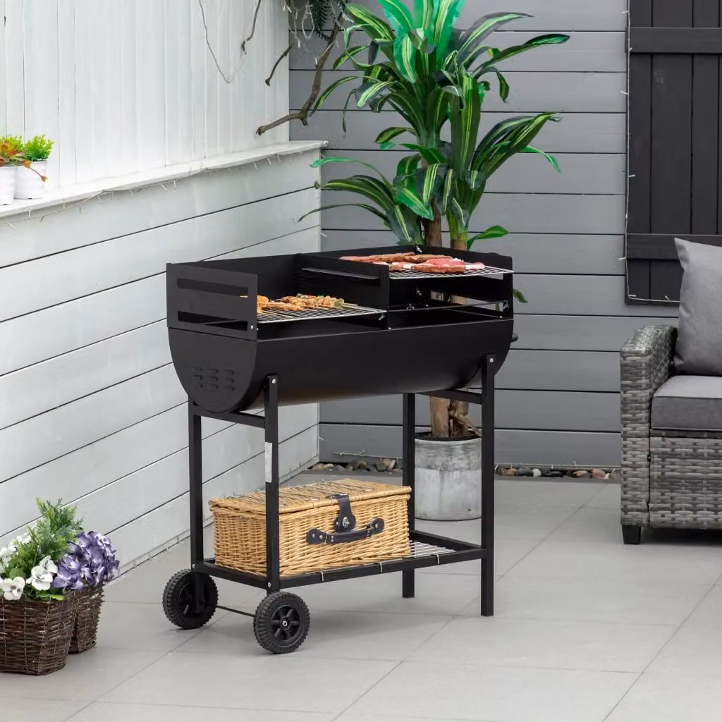 Barbecue a carbone in acciaio GIORDANOSHOP Nero L: 90 cm, P: 45 cm, H: 96 cm – 2