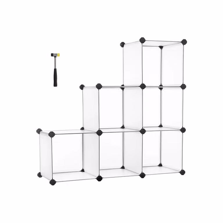 Scaffale a Cubi Modulare in Plastica con Piedini Martello di Gomma, Bianco