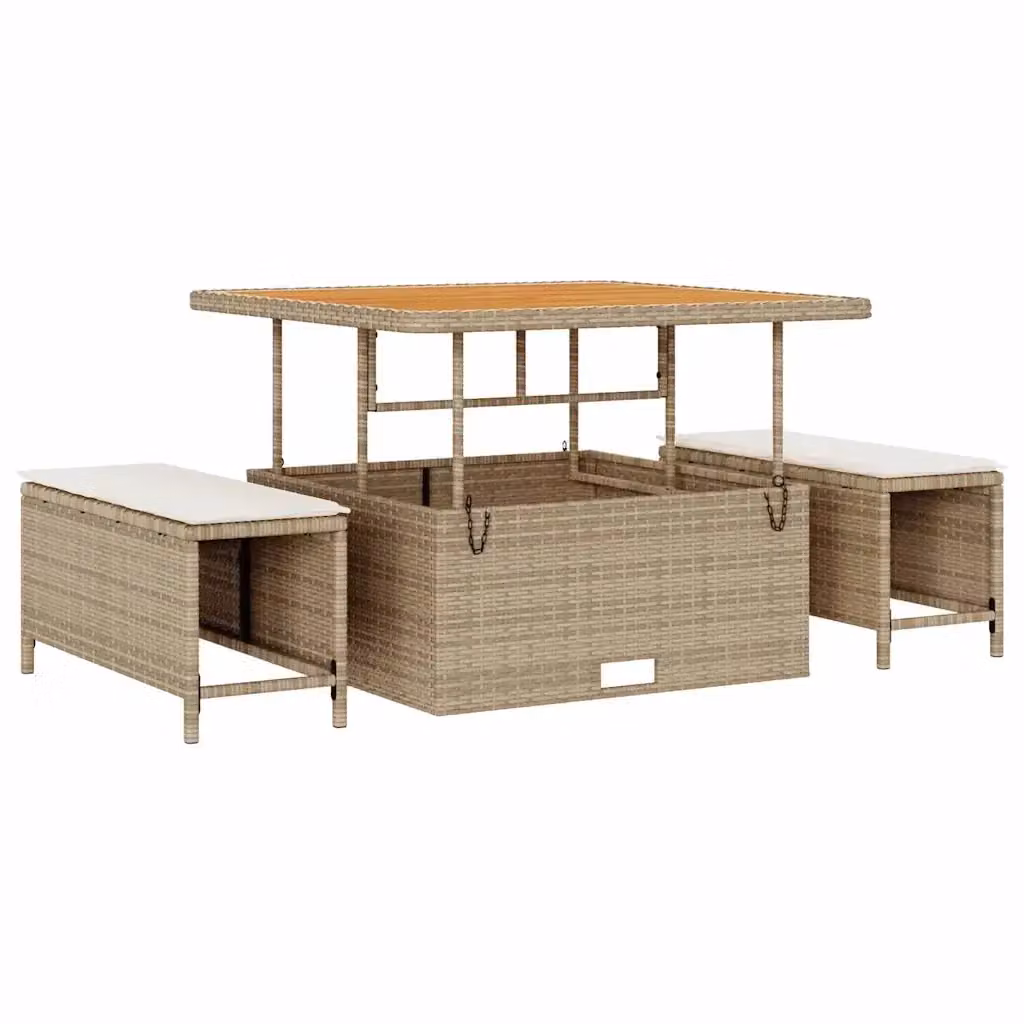 Set Divano da Giardino vidaXL 8 Pezzi a Forma di L con Tavolino e Cuscini Beige e Bianco – 2
