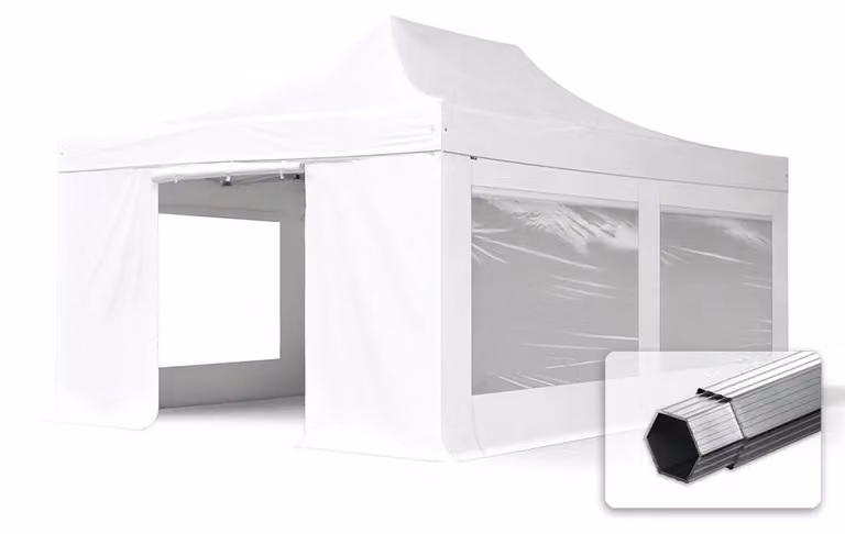 TOOLPORT 4x6m gazebo pieghevole PVC con laterali (panoramiche), PROFESSIONAL alluminio, bianco