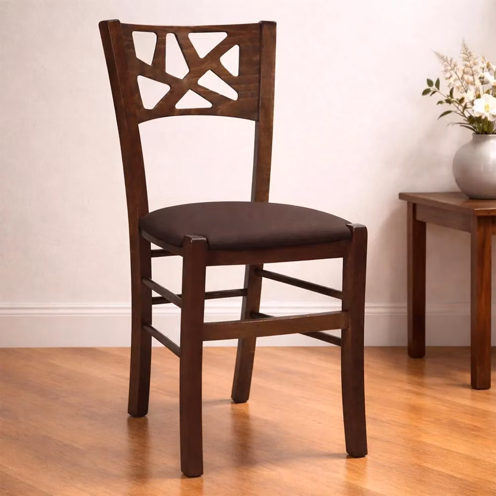Set da 2 sedie da sala da pranzo Sissy in legno di faggio color noce scuro con seduta imbottita marrone – 2