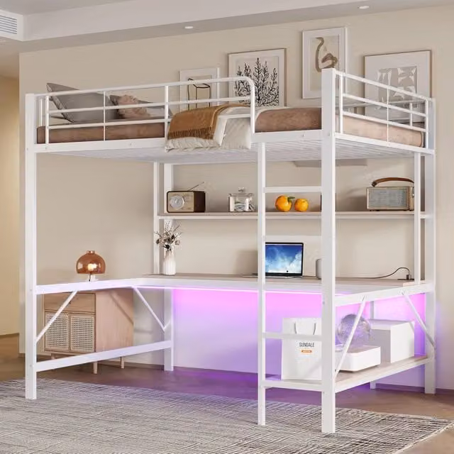 Letto a castello bianco con funzione di illuminazione ambientale USB presa