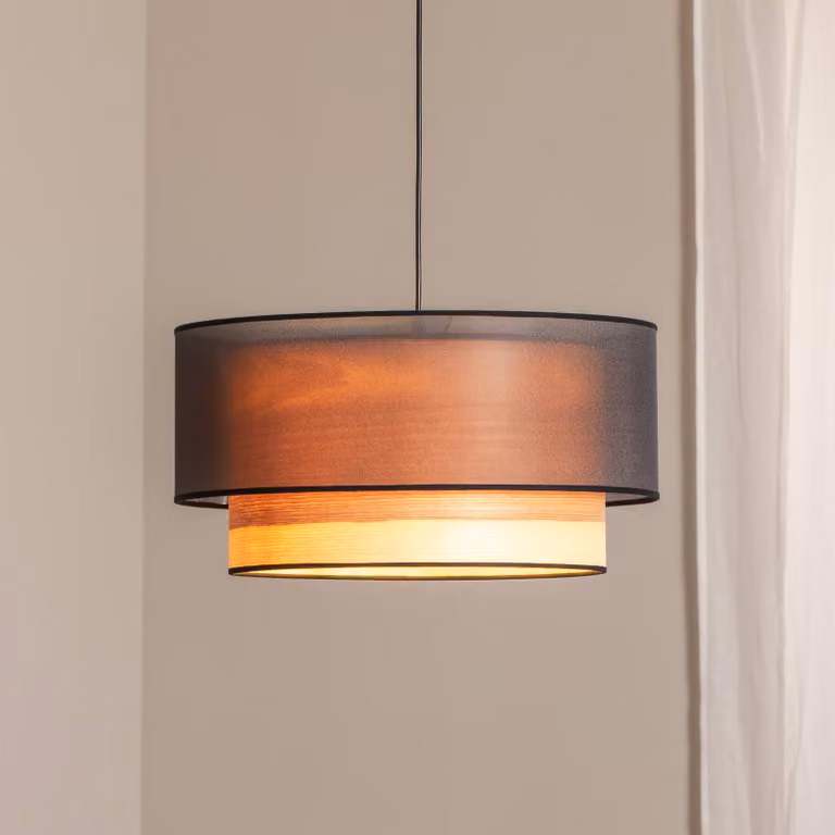 Lampada a sospensione Cedrik Duolla, dimmerabile, Nero, Soggiorno / Sala da pranzo, Tessuto / Stoffa / Seta, Moderno, Lampada a sospensione
