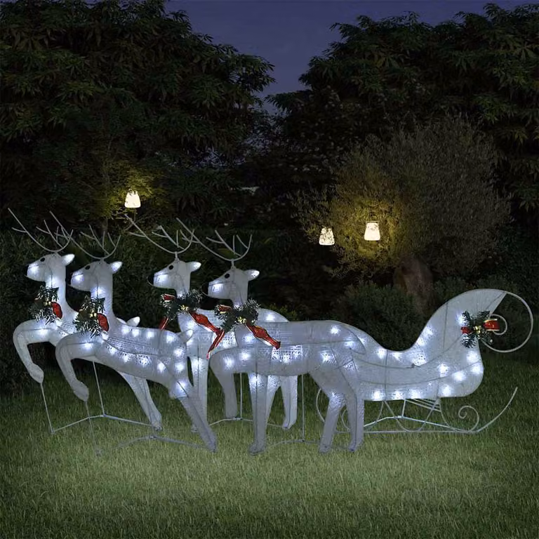 Decorazione Natalizia con Renne e Slitta vidaXL con 100 LED Bianchi per Esterni e Interni