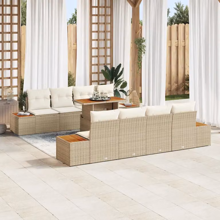 Set da pranzo da giardino moderno vidaXL in legno di acacia e rattan beige per 9 persone