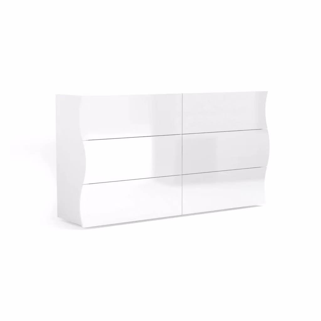Comò Aton DMORA, Credenza con 6 cassetti per Soggiorno e Camera, Bianco lucido, L: 155 cm, P: 40 cm, H: 82 cm – 2