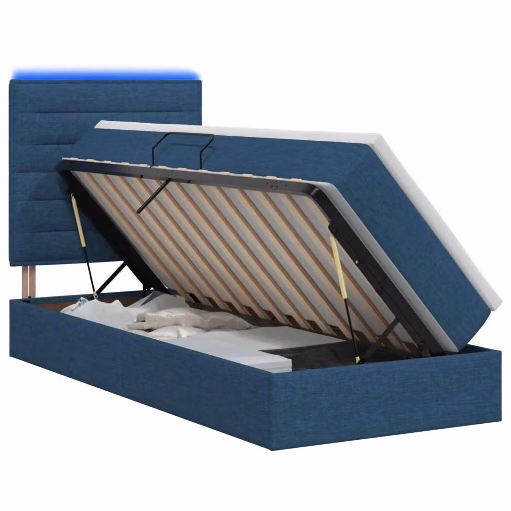 Letto con contenitore vidaXL in tessuto blu con illuminazione LED e porta USB, L/P/H: 200 x 90 x 128 cm – 2