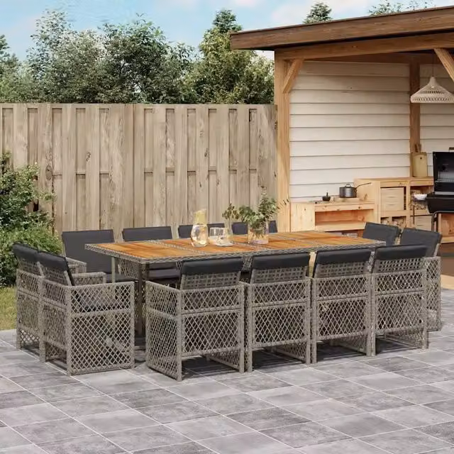 Set da Pranzo da Giardino 13pz con Cuscini Grigio in Polyrattan 3210866