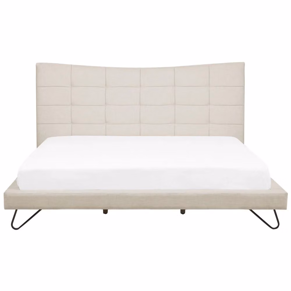 Letto Beliani Beige in Tessuto con Testiera Trapuntata e Doghe L/P/H: 180 x 200 x 117 cm – 2