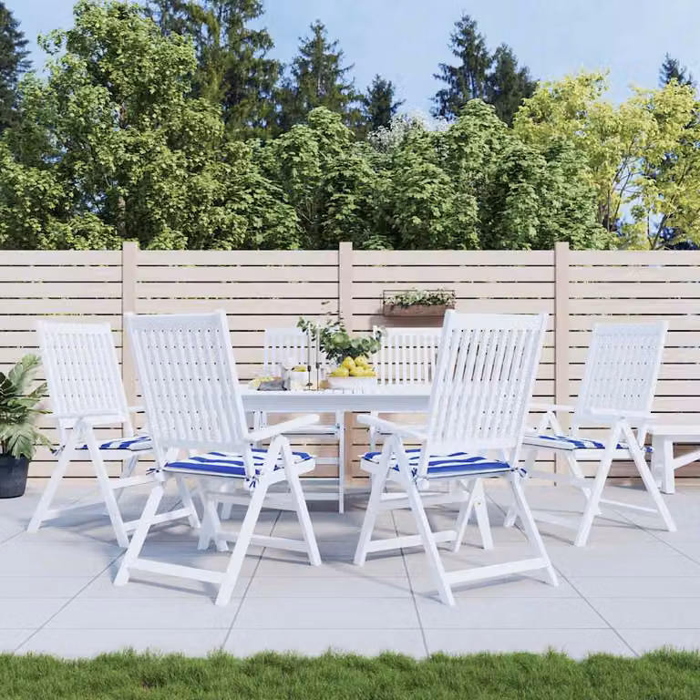 Set di 2 cuscini quadrati per sedia vidaXL a strisce bianche e blu, in tessuto traspirante e idrorepellente con lacci, L/P/H: 50 x 50 x 3 cm