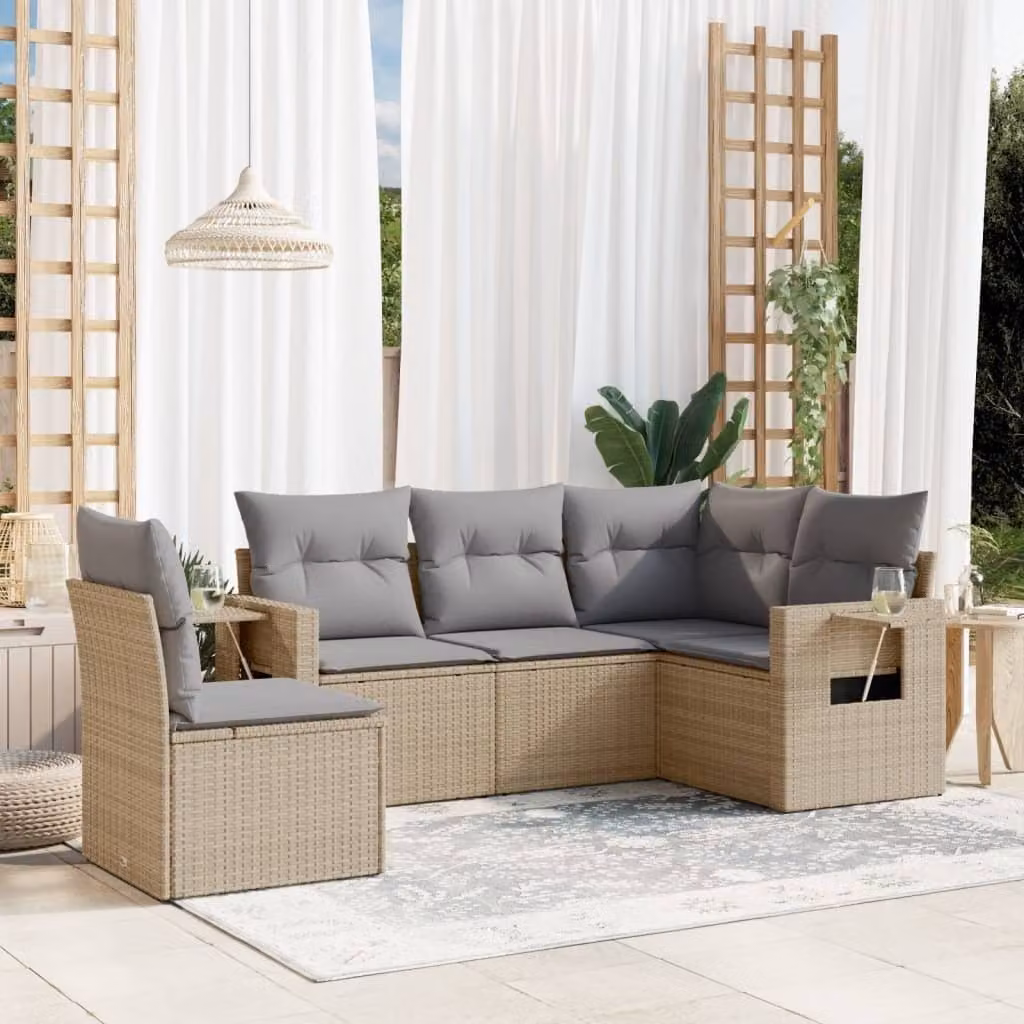 Maison Exclusive - Set Divano da Giardino 5 pz con Cuscini Beige in Polyrattan