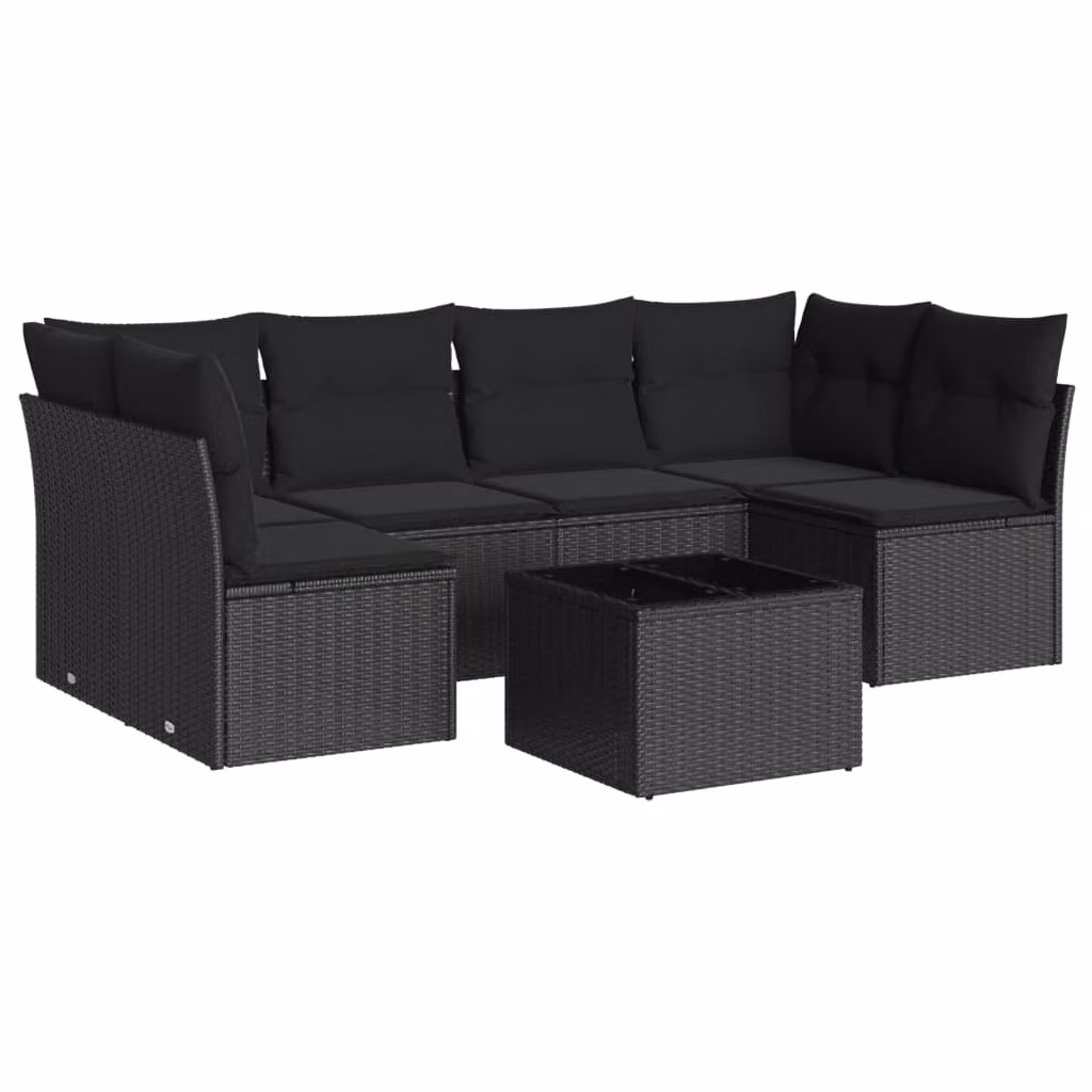 Set Divani da Giardino con Cuscini 7pz Nero Polyrattan