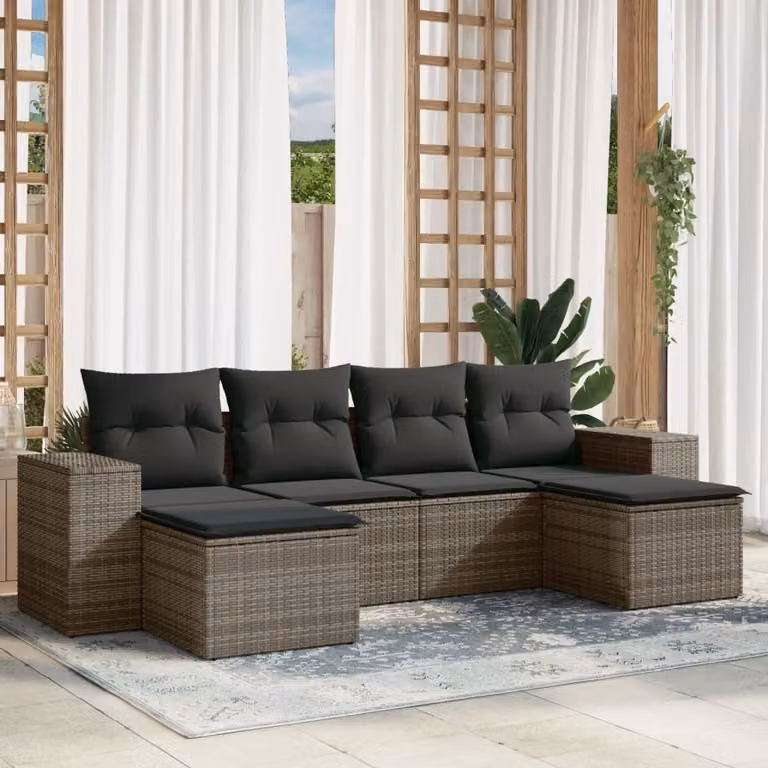 Maison Exclusive - Set Divano da Giardino 6 pz con Cuscini Grigio in Polyrattan