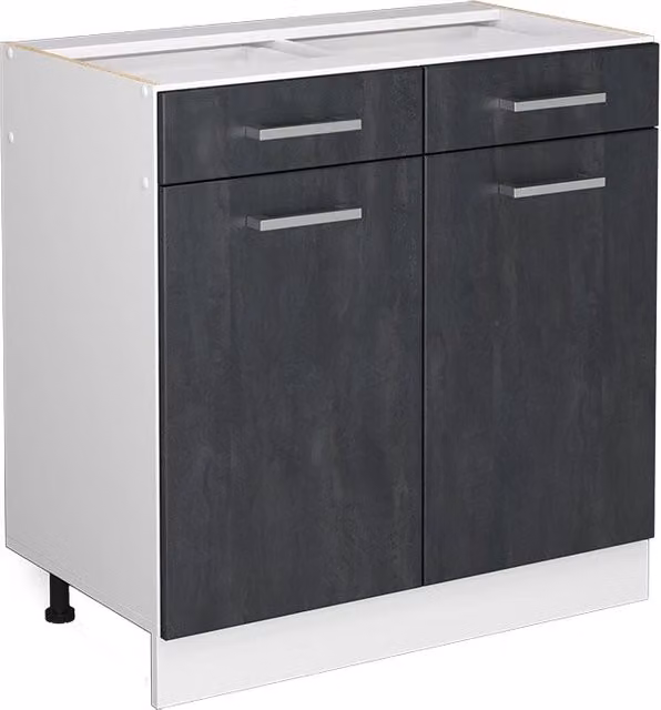 Mobiletto base per cucina Vicco R-Line moderno con ante a battente e cassetti, nero/bianco/grigio, L: 80 cm