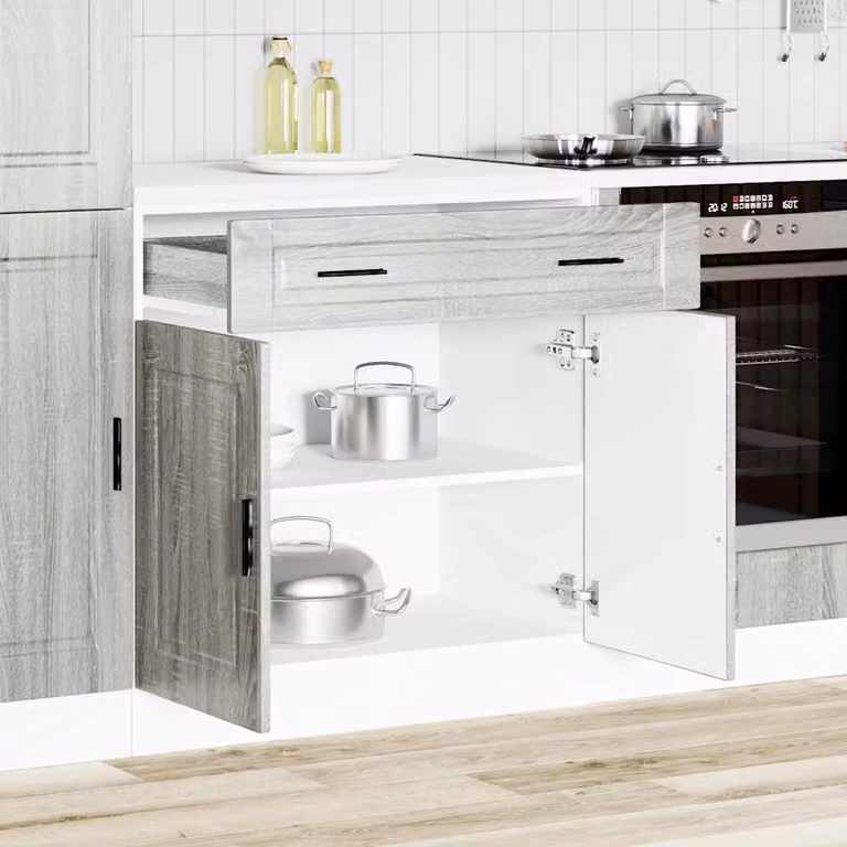 Base da cucina moderna vidaXL in legno multistrato e MDF, colore Grigio Sonoma, L: 80,0 cm, P: 46,0 cm, H: 81,5 cm