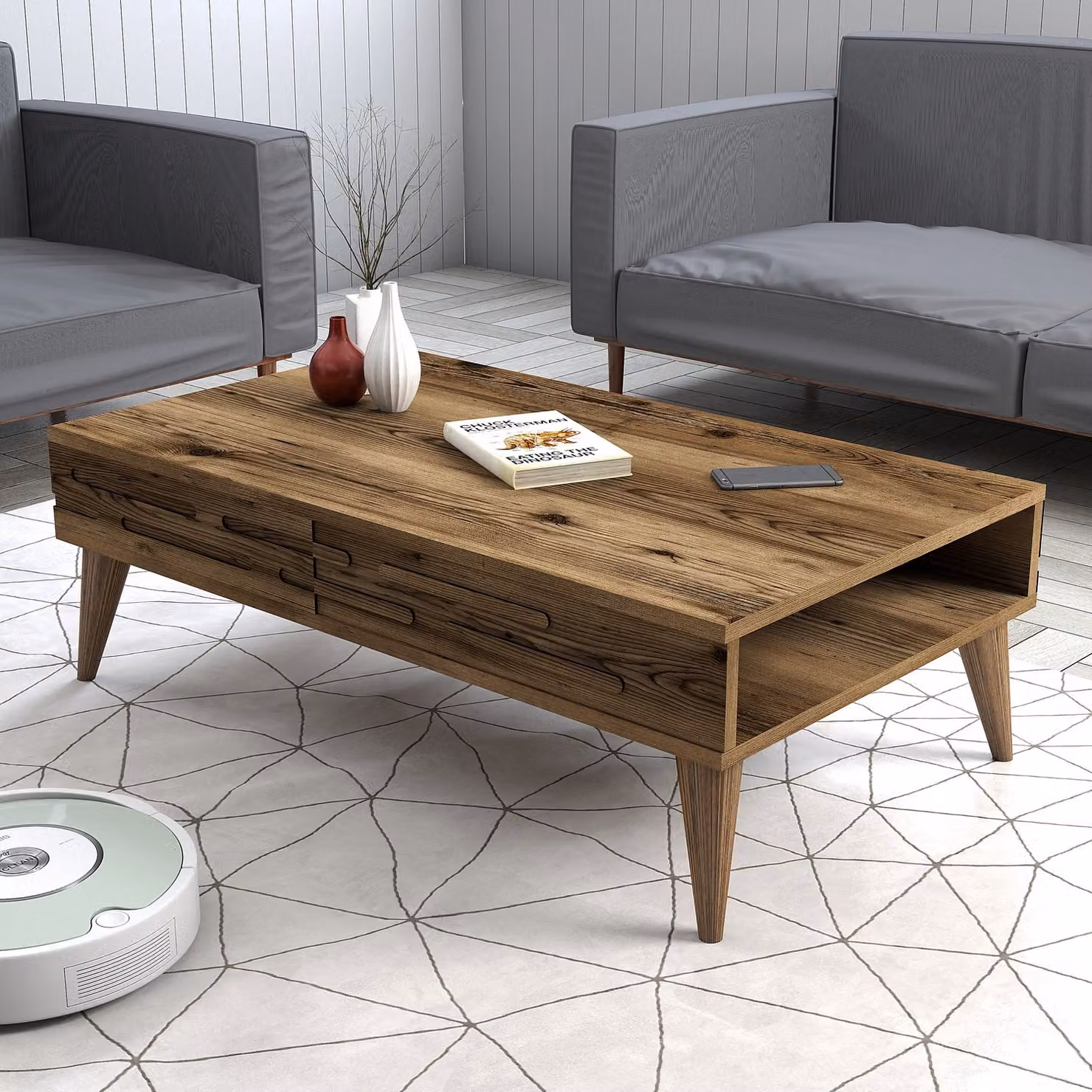 Skye Decor, Valensiya - Walnut, tavolino, noce, 100% pannelli truciolari rivestiti in melamina, 105 x 34,6 x 60 cm