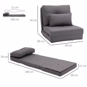 Poltrona pieghevole 2 in 1 REDOM con schienale regolabile e struttura in metallo, Grigio, L: 60 cm, H: 80 cm, P: 56 cm – 2