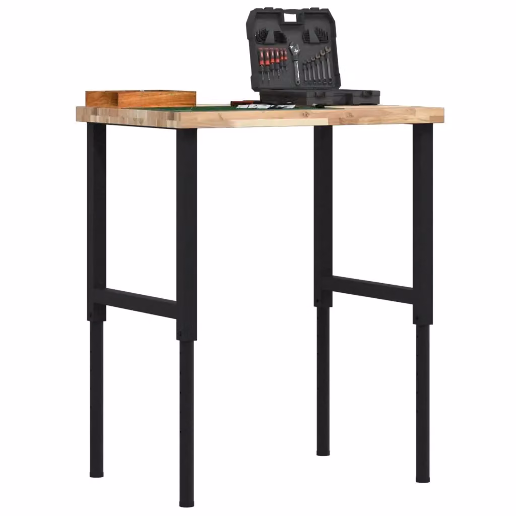 Banco Lavoro Rettangolare in Legno di Faggio CFW3633137 con Altezza Regolabile, Colore Marrone e Nero, L: 80 cm, P: 60 cm, H: 73-99,5 cm – 2