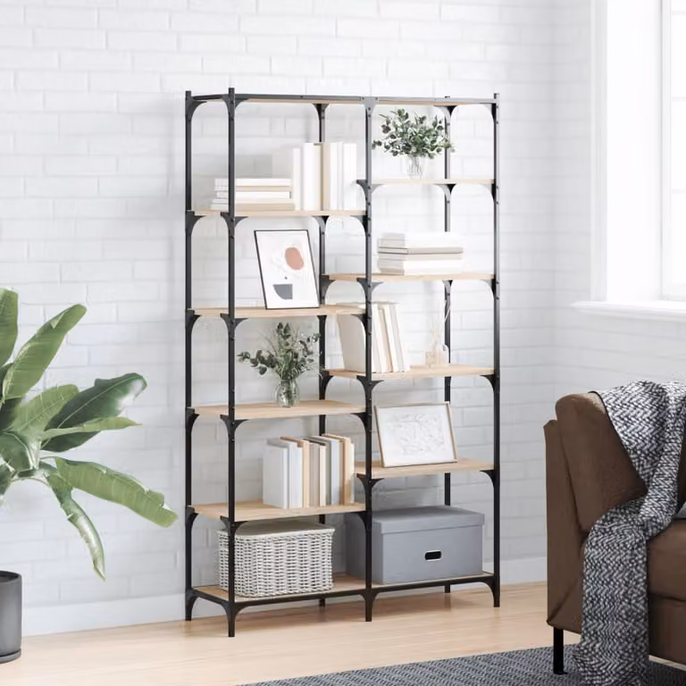 Libreria stile industrial vidaXL in legno e metallo color rovere, L 100 cm x P 32 cm x H 170 cm