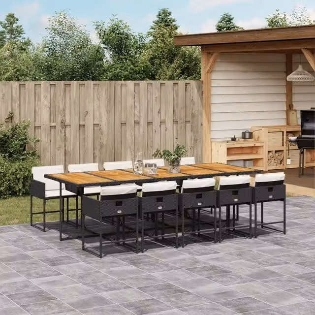 Set da Pranzo da Giardino 11 pz con Cuscini in Polyrattan Nero 3278066