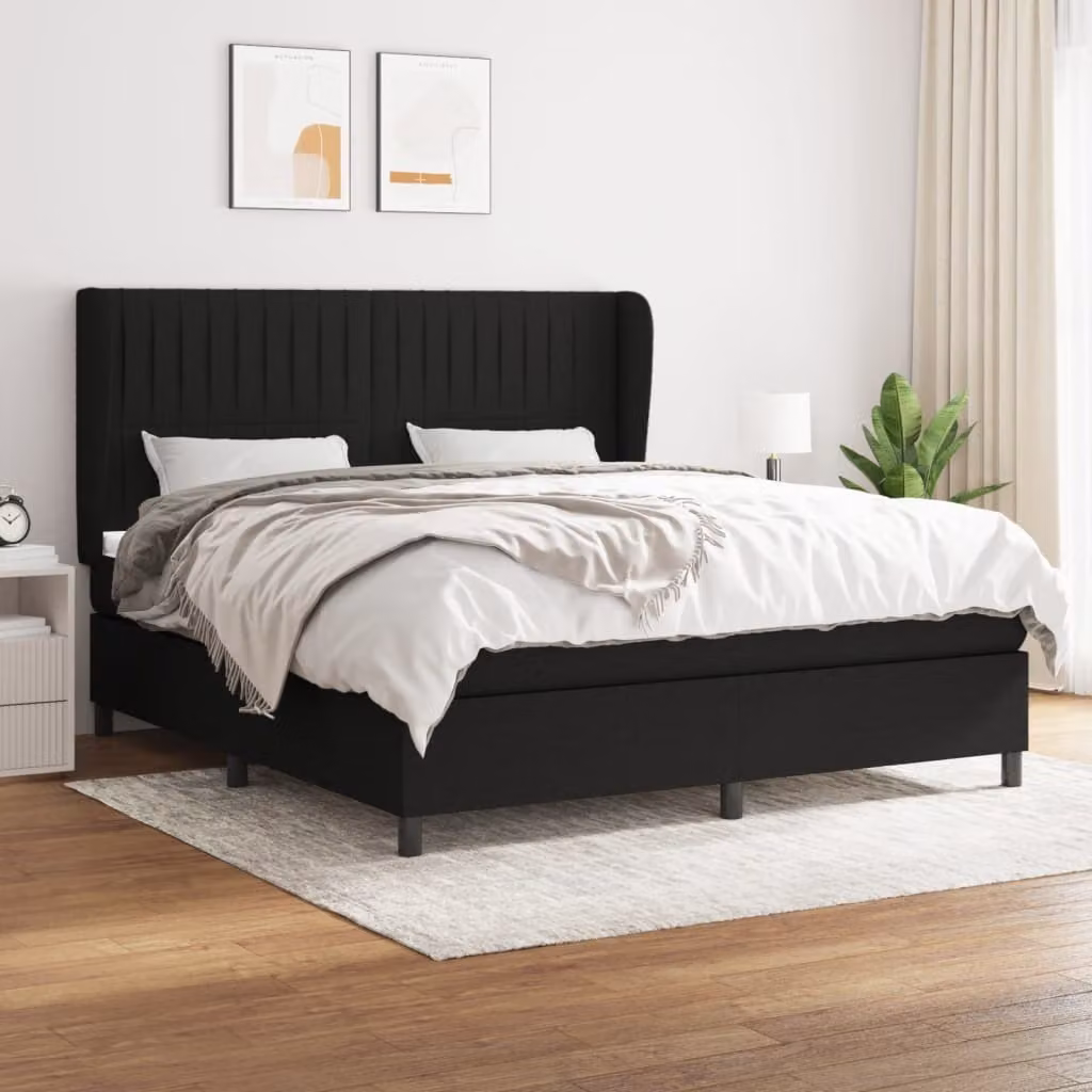 The Living Store Letto a molle con materasso nero 160x200 cm in tessuto