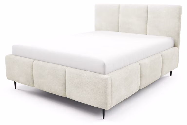 Letto imbottito con contenitore, colore lino beige, dimensioni 160 x 200 cm