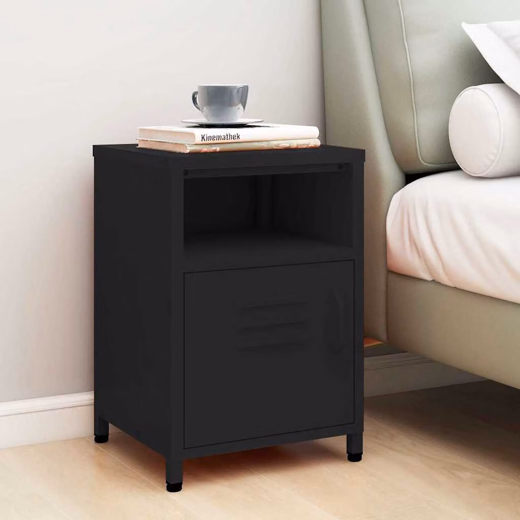 Comodino moderno vidaXL nero in metallo e MDF, L/P/H: 35 x 35 x 51 cm