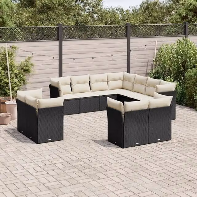 Set di divani da giardino VIDAXL a forma di U in polyrattan nero con 11 pezzi e cuscini inclusi – 1