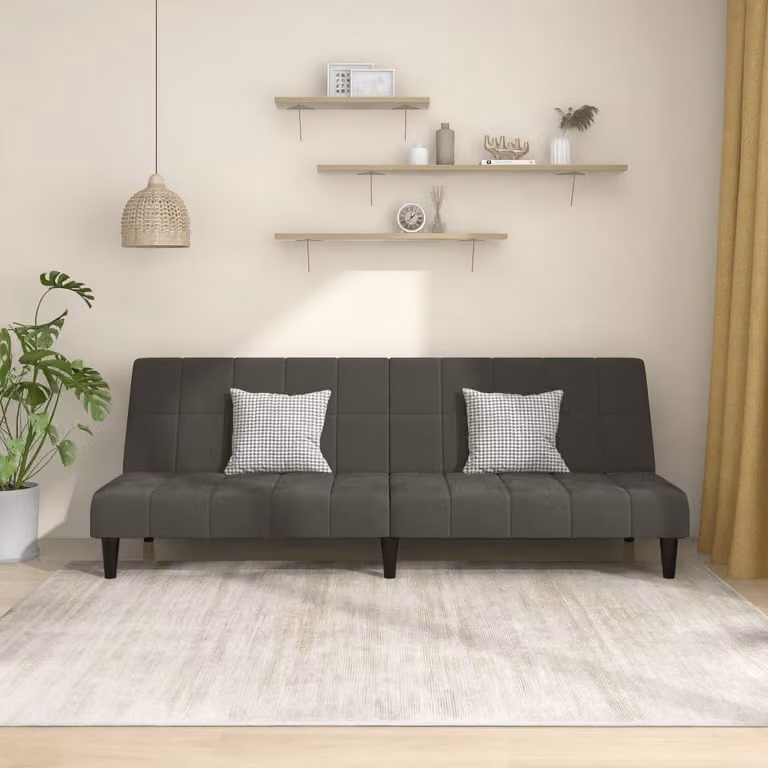 vidaXL Divano Letto Click-Clack Moderno in Velluto Grigio con Struttura in Legno Solido e Poggiatesta Regolabile, Dimensioni Letto: 90 x 200 cm
