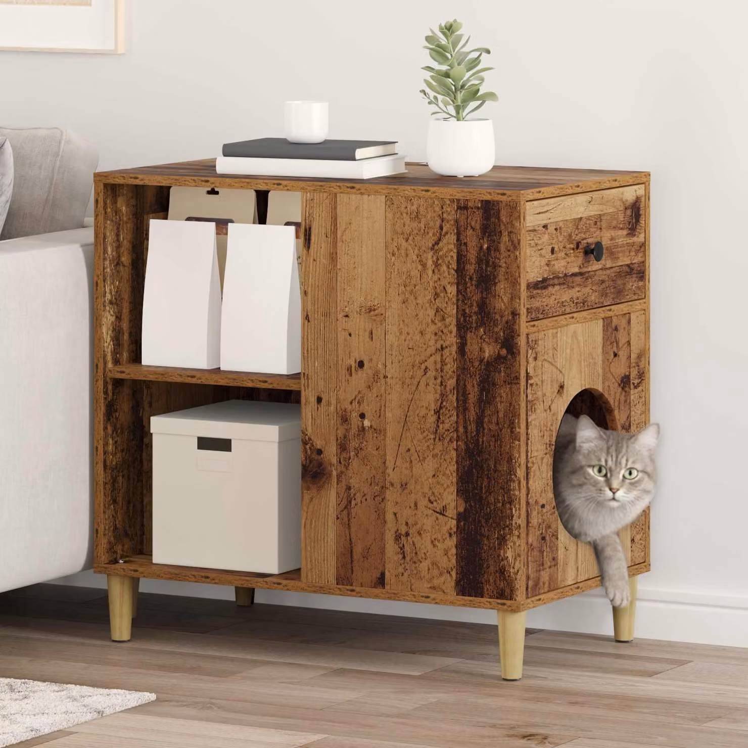 Casa per gatti vidaXL in legno color marrone, L: 72 cm, P: 42,5 cm, H: 70 cm