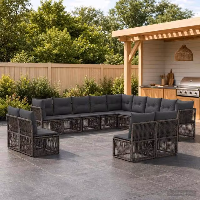Set Divano da Giardino 13 pz Grigio polyrattan 3434417
