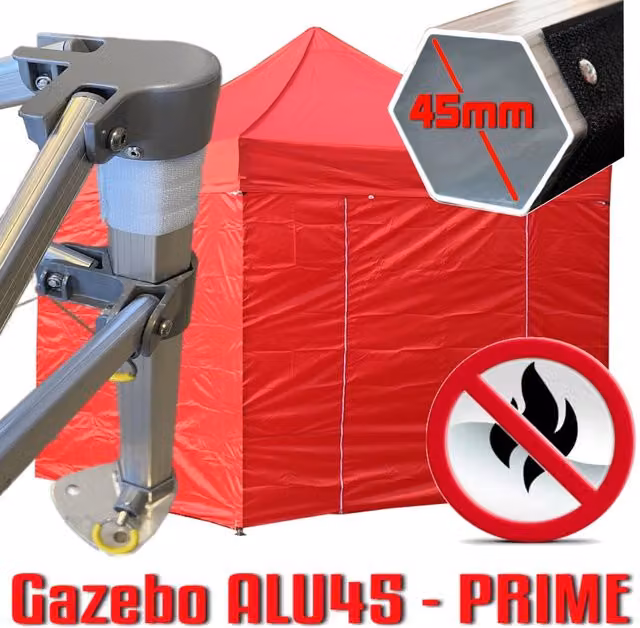 Gazebo 3x3 m rosso certificato IGNIFUGO pieghevole alluminio piantone esagonale 45mm portatile estendibile richiudibile estensibile acciaio con laterali per fiere eventi stand chiosco tenda tendone mercato mercatino