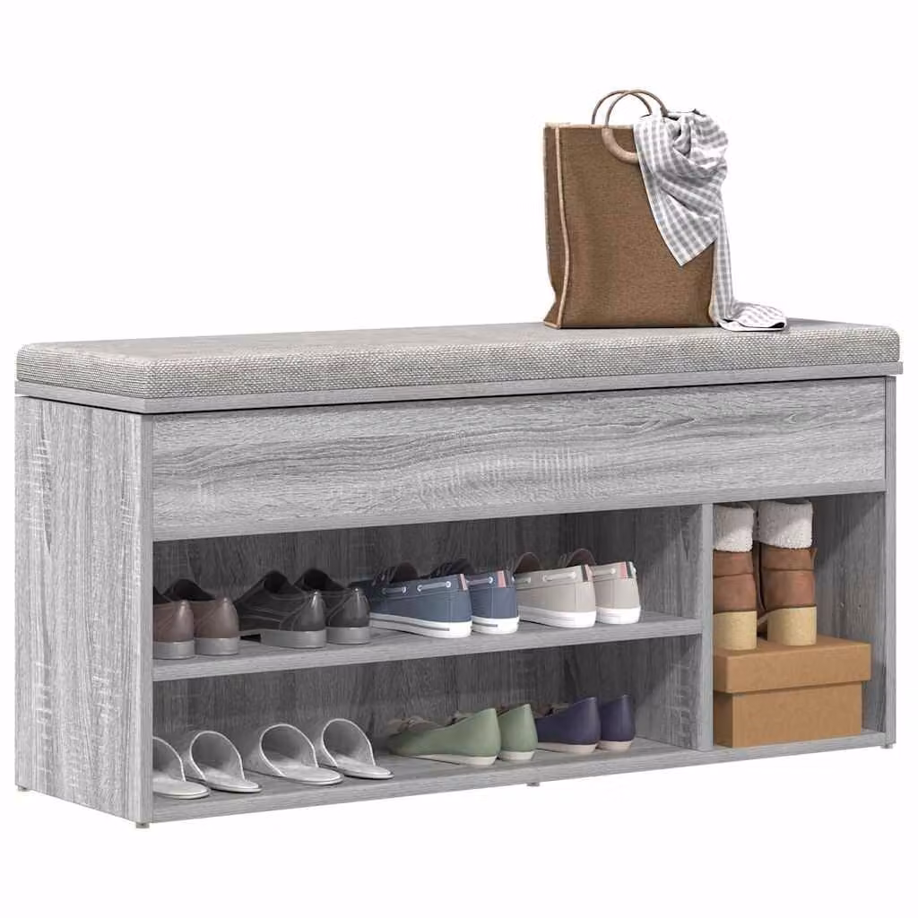 Scarpiera moderna vidaXL in legno e MDF, colore Grigio, L 102 x P 30,5 x H 45 cm