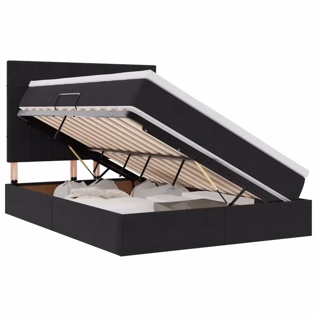 Letto con contenitore vidaXL in velluto nero con illuminazione LED e porta USB, L/P/H: 200 x 140 x 128 cm – 2