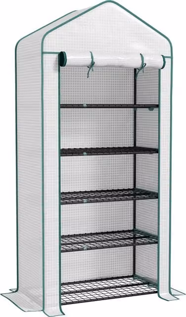 Serra da giardino Outsunny con 5 ripiani e porta arrotolabile, telo in PE rinforzato, L/P/H: 90 x 49 x 193 cm