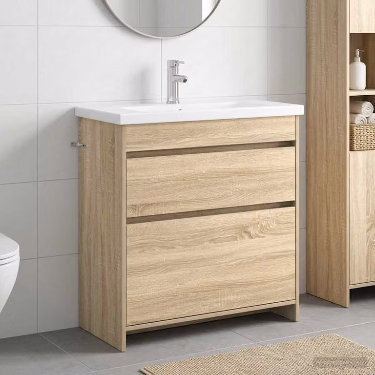 Set di mobili per il bagno moderno vidaXL in legno e MDF color marrone, L: 81 cm, P: 40 cm, H: 84,5 cm