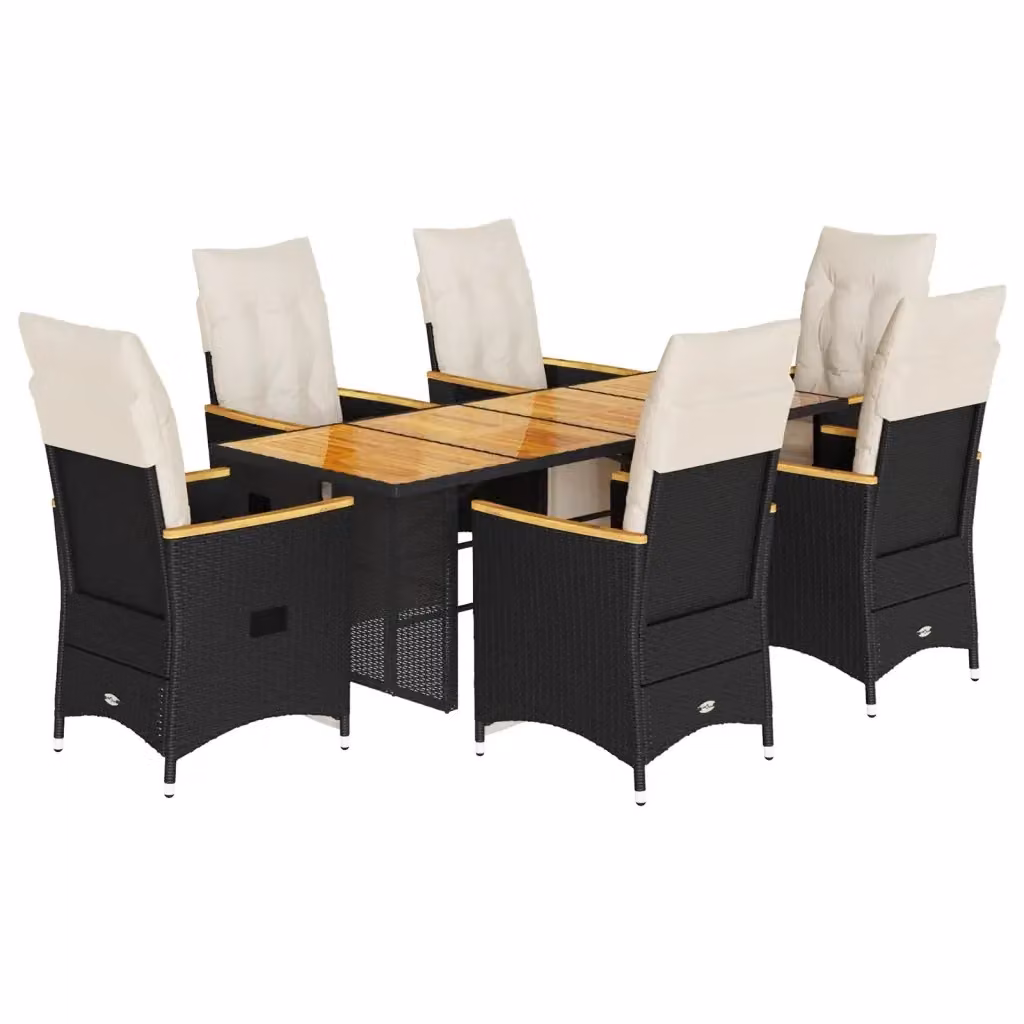 Set da Bistrò da Giardino vidaXL 7 pz in Polyrattan e Legno di Acacia Nero e Bianco – 2