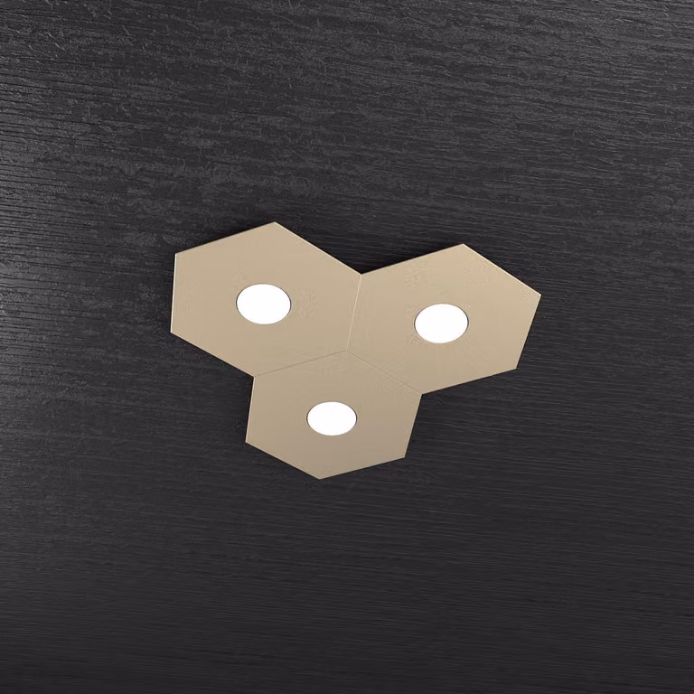 Plafoniera Industrial-Minimal Hexagon Metallo Sabbia 3 Luci Led 12X3W