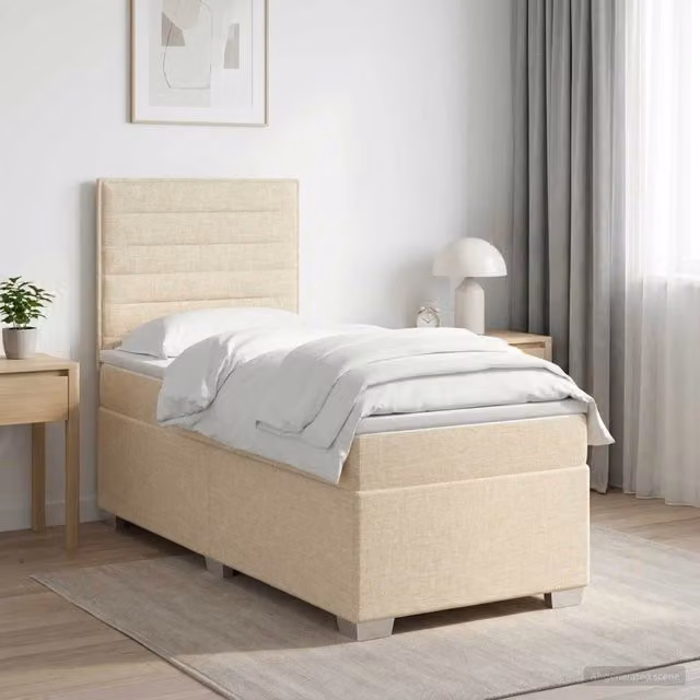 Letto box spring con materasso Crema 90 x 190 cm Tessuto 3453295