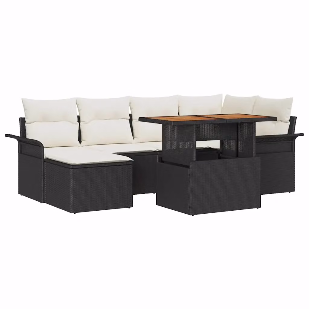 Set Divano da Giardino vidaXL 7 Pezzi in Rattan Nero con Funzione di Archiviazione – 2