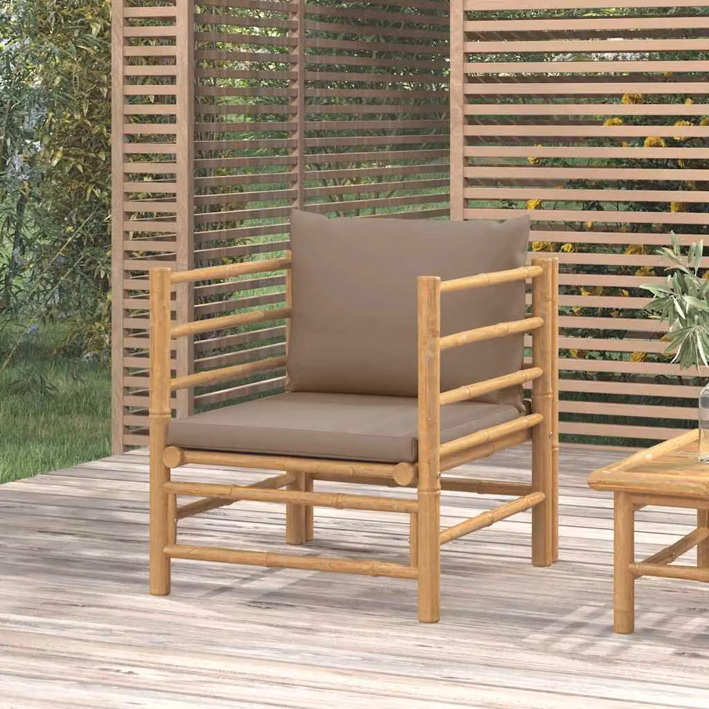 vidaXL Divano da Giardino in Bambu con Cuscini Imbottiti in Tessuto Resistente ai Raggi UV