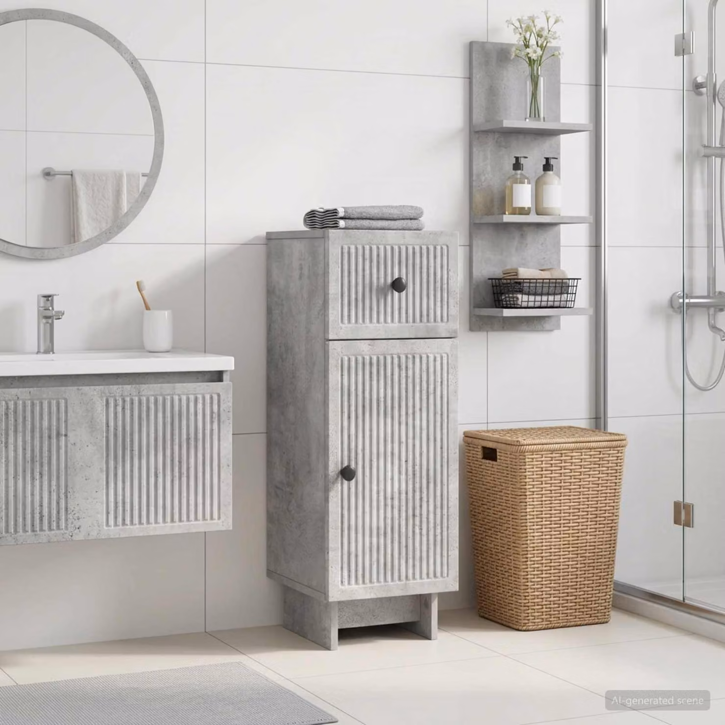 Mobiletto da bagno moderno vidaXL EDE grigio cemento con ante a battente, L: 30 cm, P: 31 cm, H: 80 cm