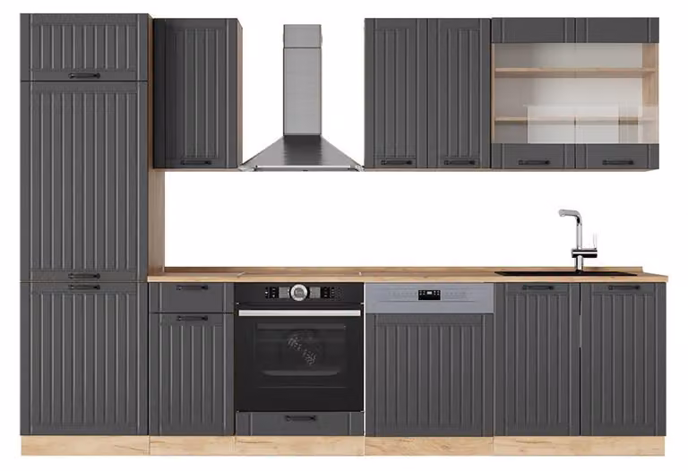 Cucina componibile Vicco Fame-Line Grigio scuro 300 cm , PL Rovere, Model 56778