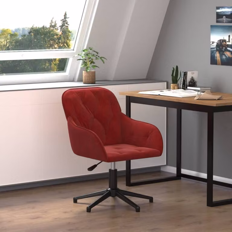The Living Store Sedia da ufficio girevole in velluto rosso vino
