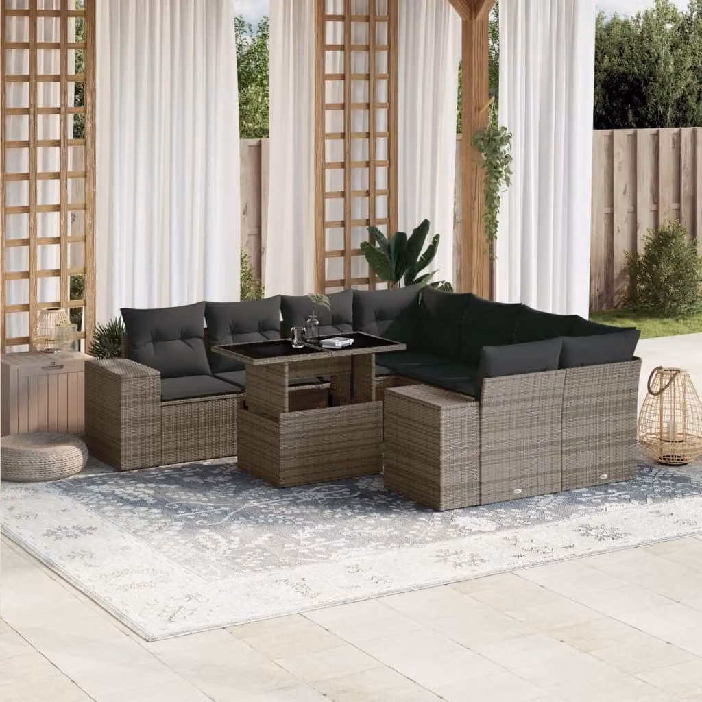 Maison Exclusive - Set Divano da Giardino 9 pz con Cuscini Grigio in Polyrattan