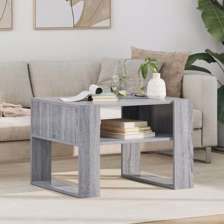 vidaXL Tavolino da salotto moderno rettangolare in MDF grigio L: 66 cm, P: 53 cm, H: 45 cm